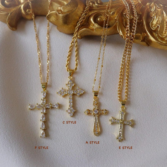 Gold Filled Cross Necklace Gold Religious Cross Charm Unisex Women Men Necklace Pray Christian Faith Pendant WATERPROOF Everyday Jewelry