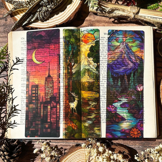 Velaris, Terrasen, Lunathion Trio Stained Glass Bookmarks (Transparent Bookmark, Stained Glass Night Court, Fantasy Book Reader Gift)