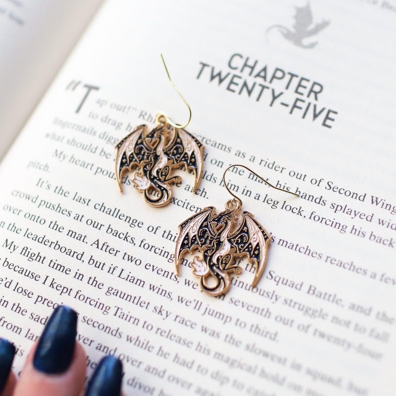 Black and Gold Fourth Wing Dragon Earrings