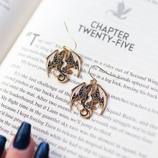 Black and Gold Fourth Wing Dragon Earrings
