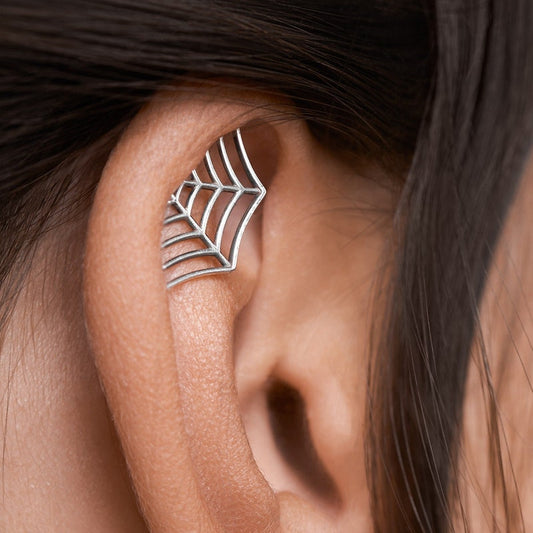 Spider Web Earring Gothic Jewelry • Cartilage Helix Piercing 20G 18G 16G • Mystical Dark Goth Halloween Earring • Hidden Helix - CRT015