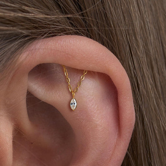 Titanium Vertical Dangle Hidden Helix Piercing, Threaded Flat Back Stud Earrings, Hidden Rook/Cartilage/Conch/Tragus/Helix Drop Earring