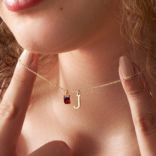 14K Solid Gold Initial Birthstone Necklace, Personalized Initial Necklace, Silver Necklace, Mothers Necklace, Mothers Day Gift, Gift for her
