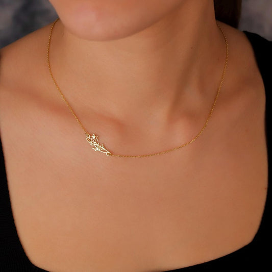 Personalized Birth Flower Necklace, 925 Sterling Silver Birth Month Flower Pendant, Sideway Floral Necklace, Gift For Her, Gift For Xmas