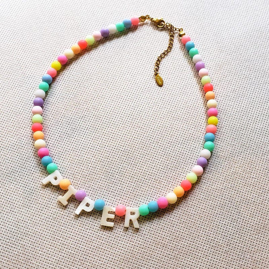 colorful Kids Name Necklace, Custom Word Necklace, Personalized Beaded Necklace, Toddler Girl Necklace