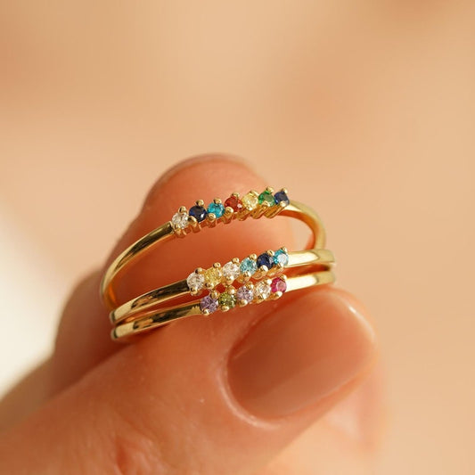 Custom Mini Family Birthstone Ring, Personalized Gemstone Sterling Silver 925 Ring, Stackable Ring, Christmas Gift, Birthday Gift for Her/Mother