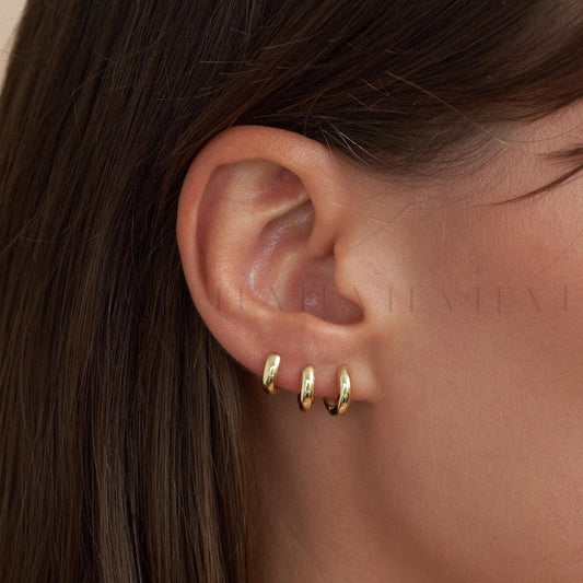 18K Gold Dainty Huggie Hoop Earrings • Thick Rounded Hoop Earrings • Chubby Gold Tiny Huggies • Sterling Silver Everyday Earrings