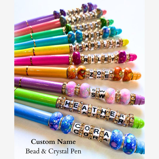 Custom Beaded Pen Personalized With Name Gifted Initial Lettering Beadable Pen Custom Rhinestone Name Gifts-For Co-Workers-Teachers-Girls