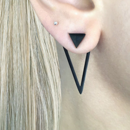 Front and back triangle earrings, triangle  earrings, Ear jacket earrings, Gothic earrings, Black earring unisex earrings, geometric earring