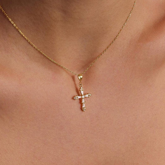 Minimalist Diamond Cross Necklace,Pave Cross Necklace, Baptism Gift,Cross Jewelry, Communion Cross Necklaces, Religious Protective Necklace