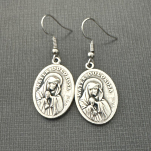 Our Lady Of Sorrows Medal 1 Inch Earrings