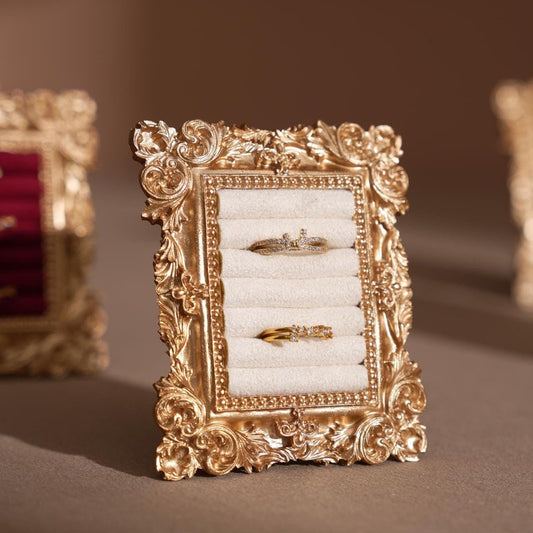 Vintage Style Engagement Gift Gold Ring Holder Suede Earring Organizer Jewelry Display Frame Photograph Prop Wedding Decor For Her Daughter