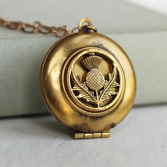 Thistle Flower Locket with Photos, Antique Scottish Botanical Necklace,  Personalized Custom Memorial Bereavement Gift, 40th Birthday Gift
