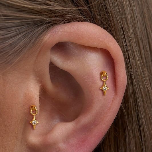Titanium Vertical Dangle Helix Piercing, Threaded Flat Back Stud Earrings, Rook/Cartilage/Conch/Tragus/Helix Drop Earring