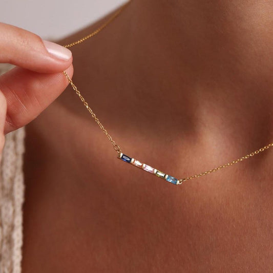 Baguette Birthstone Necklace,Family Birthstone Necklace,Personalized Gift,Mother's Birthstone Jewelry,Mothers Day Gift for Mom,Birthday Gift