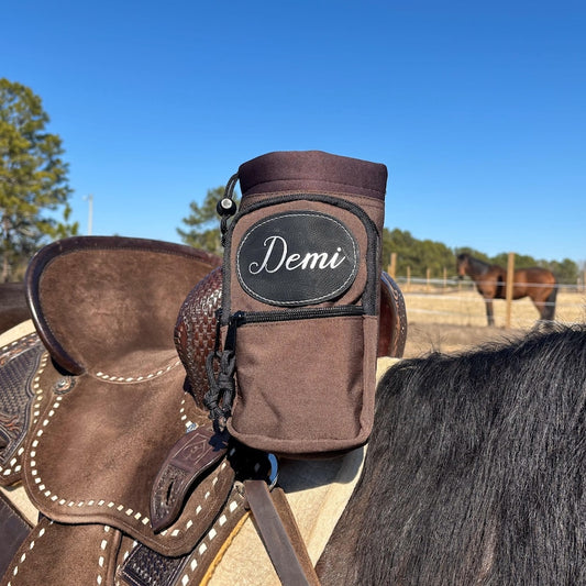 Personalized Horse Saddle Water Bottle Holder, Brown, Multi Pocket Horse Saddle Drink Holder up to 40oz, Horse Gifts, Horse Stuff Horse Tack
