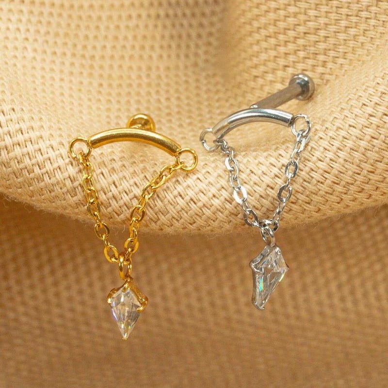 20G/18G/16G CZ Dangle Marquise Push Pin • Threadless Flat Back Earring • Tragus • Flat Back Stud • Helix Stud • Cartilage • Titanium LJ23.12