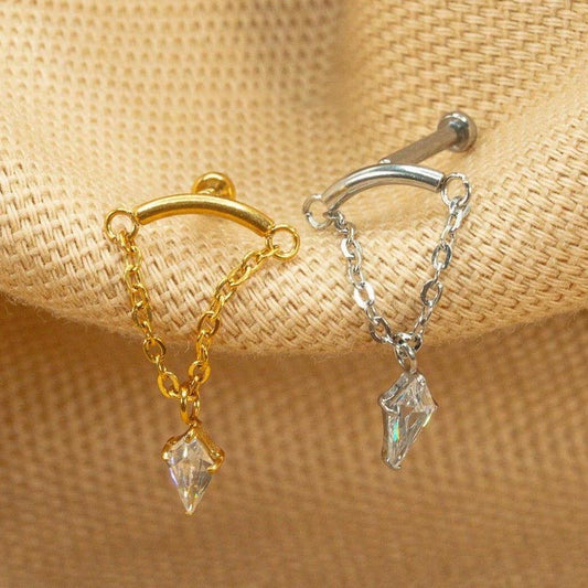 20G/18G/16G CZ Dangle Marquise Push Pin • Threadless Flat Back Earring • Tragus • Flat Back Stud • Helix Stud • Cartilage • Titanium LJ23.12