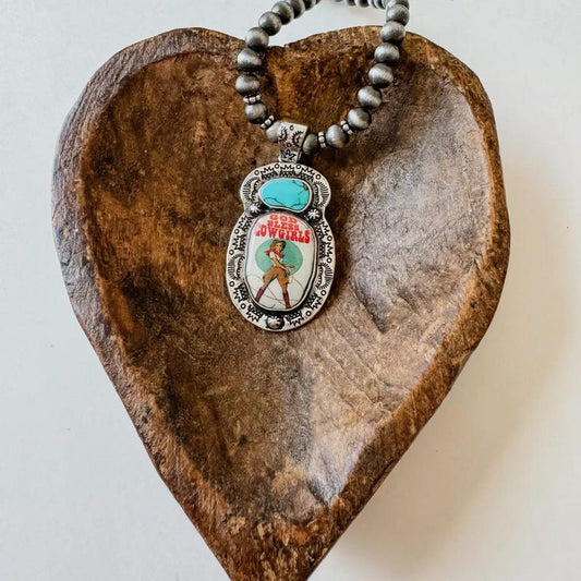 Western pendant necklace | turquoise jewelry necklaces for women | gift for her | Discocowgirl | western print cowhide retro cowgirl Dolly