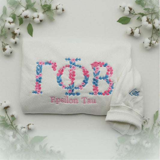 Personalized Greek Sorority Floral Embroidered Crewneck Sweatshirt | Epsilon Tau Sweatshirt | Custom Graduation College Sweater for Her