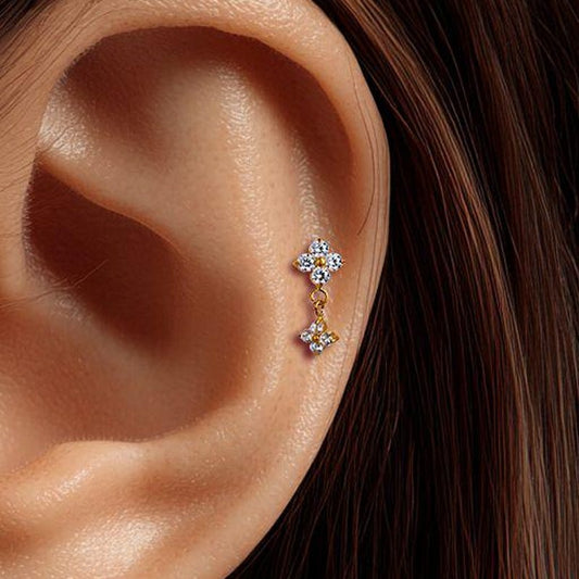 18G/16G Titanium Dangle Stud Earring • Tragus Earring • Helix • Cartilage • Internally threaded • Flat Back Earring• Gift for Her