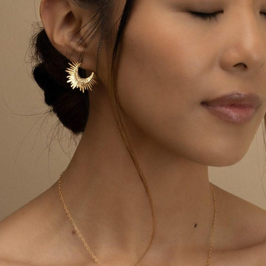 GOLD SUN EARRINGS • delicate dangle earrings • sol starburst • silver gold hoops • anniversary birthday gift • nickel free jewelry • EAHL1AU