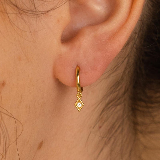 Dangling Diamond Hoop Earrings • Minimalist Huggie Hoop with Diamond Charm • Everyday Drop Earrings • Dainty Jewelry • Gift for Her • ER313