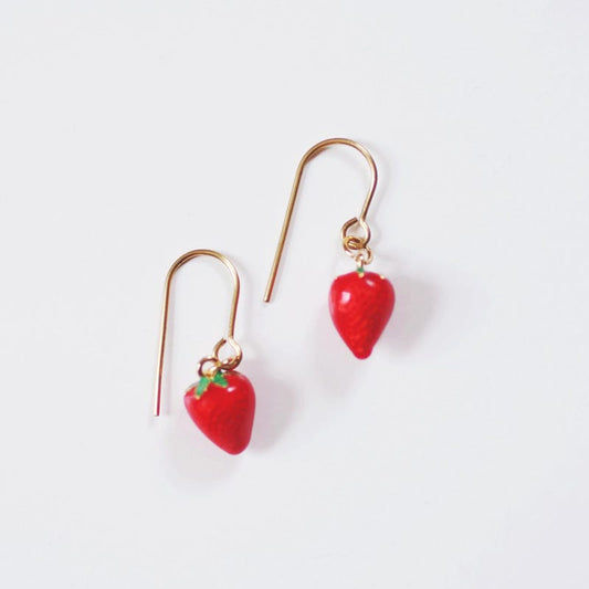 Tiny Strawberry Earrings | Enamel Charm Earrings | Minimalist Earrings | Modern Jewelry | Nature Earrings | Cute Earrings