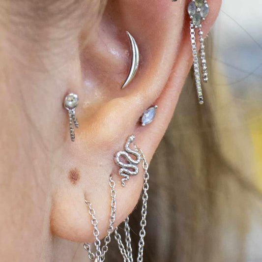 14k High Polished Curved Earring White Gold (Threadless Earring, FlatBack Earring, Threadless Stud, Solid Gold Earring, Curved Earring)