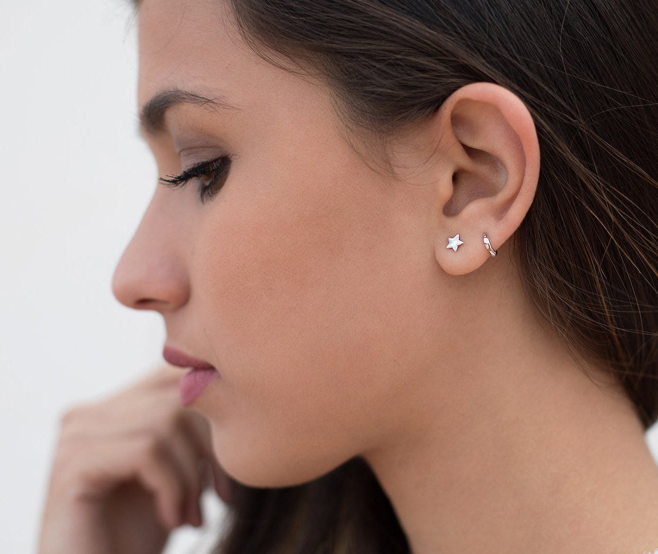 Minimalist & Tiny Second Hole Helix Silver Hoop Earrings - Two sizes available: 6 mm and 9 mm