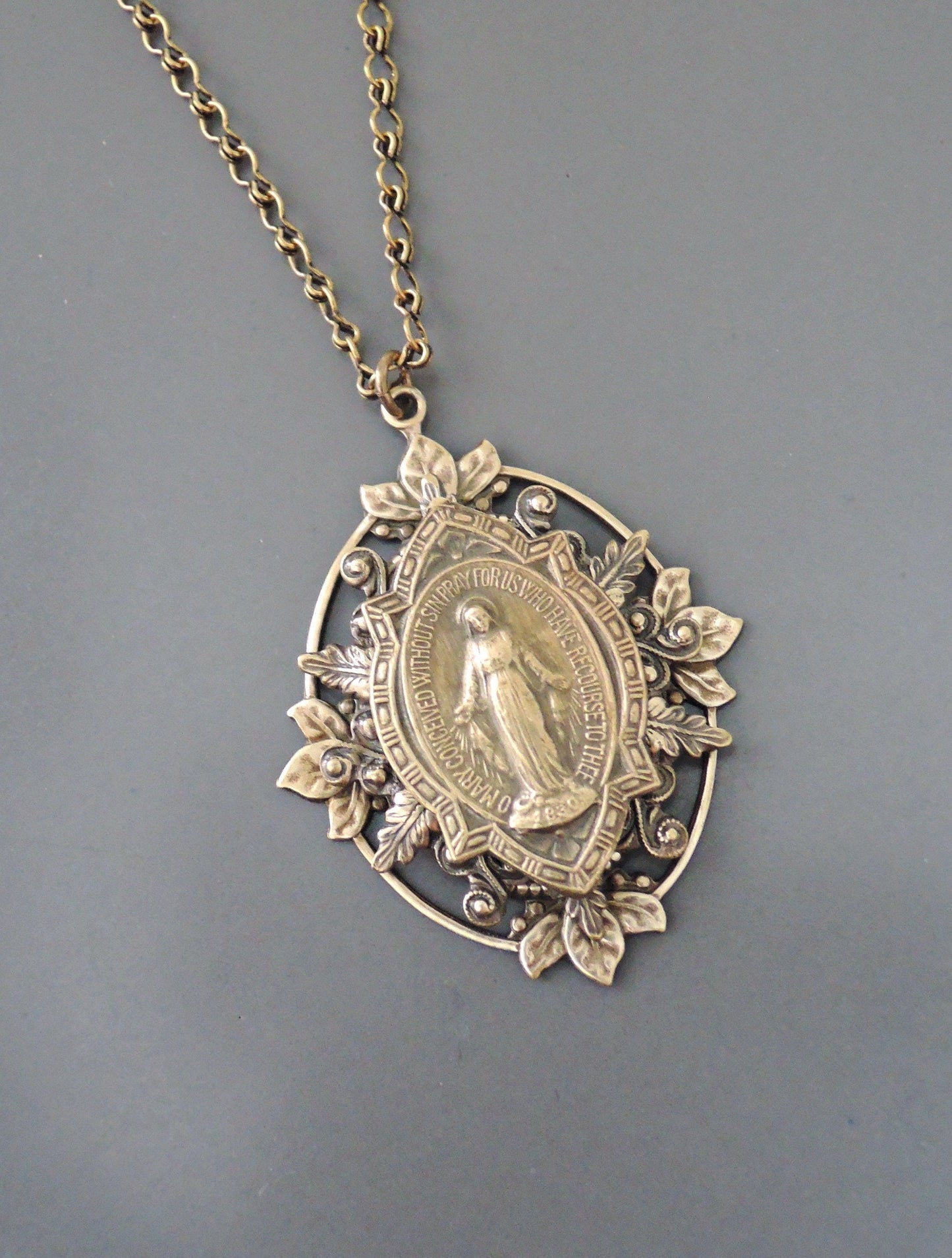 Vintage Jewelry - Vintage Brass Necklace - Mother Mary Necklace - Catholic jewelry - Spiritual Jewelry - Chloe's Vintage Jewelry