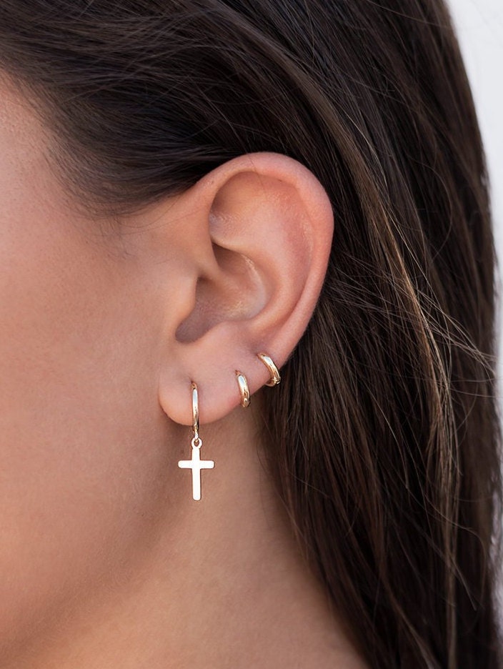 Minimalist & Tiny Second Hole Helix Silver Hoop Earrings - Two sizes available: 6 mm and 9 mm