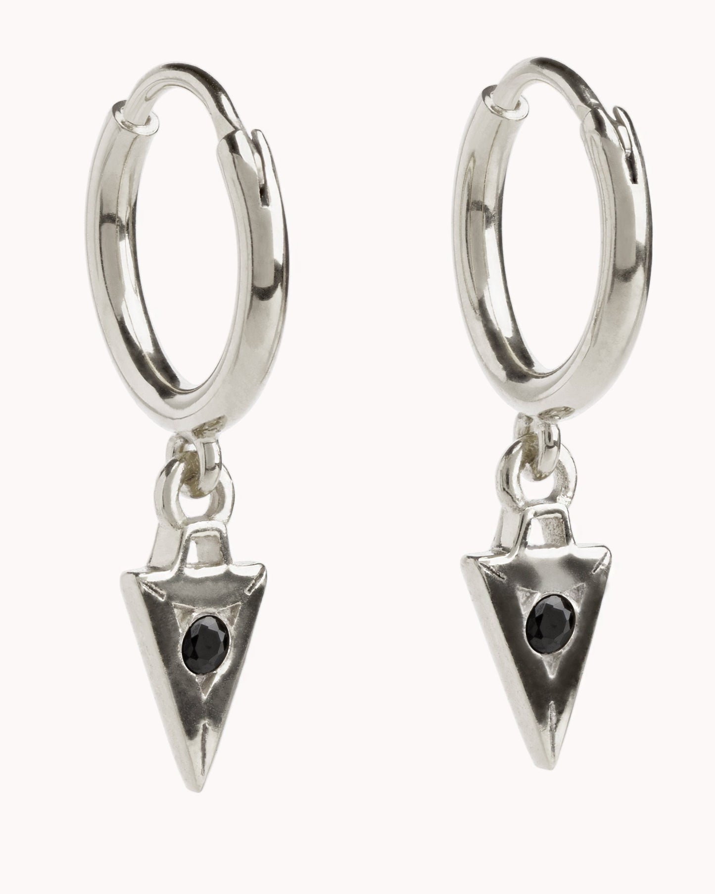 Tiny Zirconia Hoop Earrings Silver Triangle Pendulum Charm Huggie Earrings Sterling Silver Modern Jewelry Tiny Dainty Hoops - MHP011