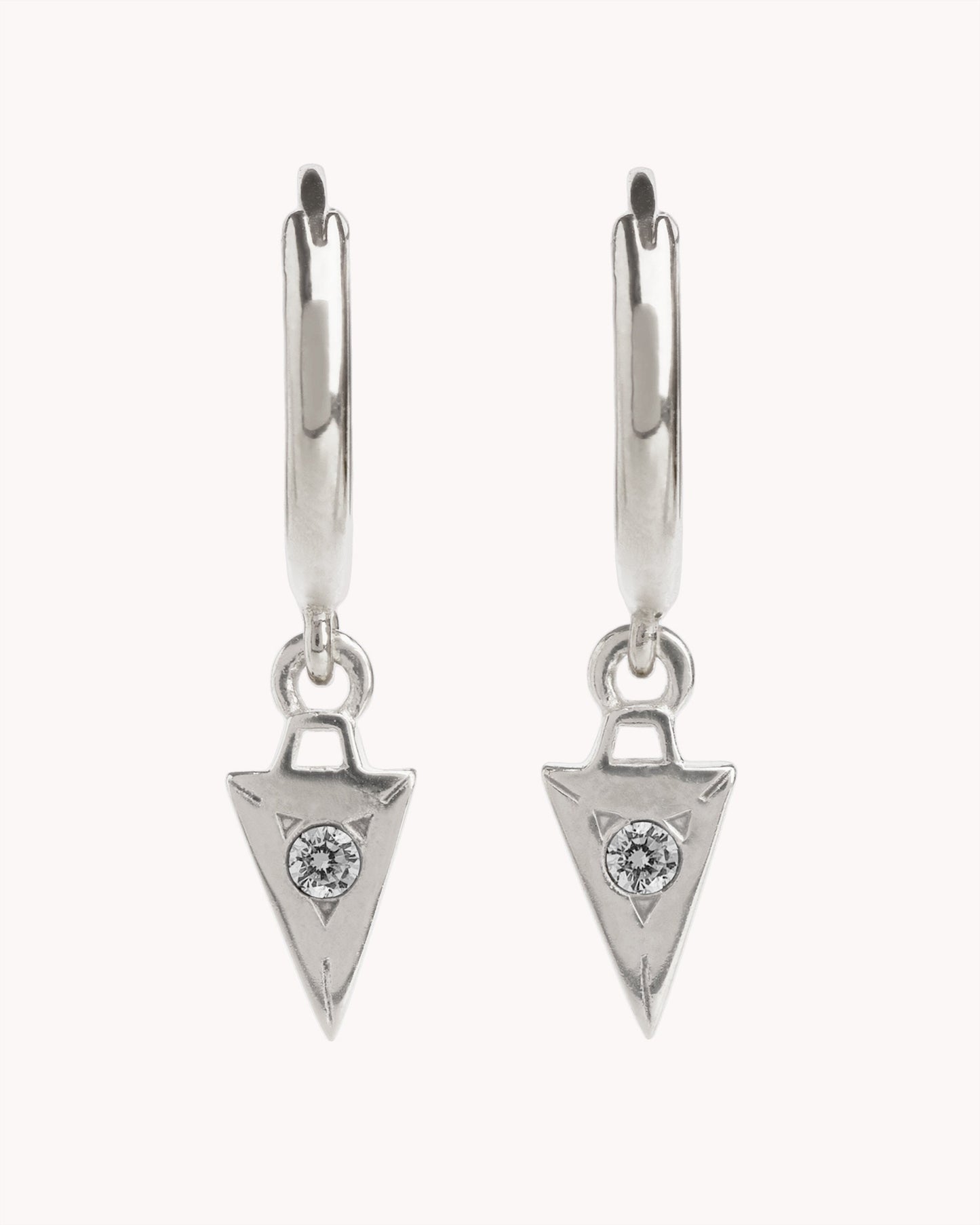 Tiny Zirconia Hoop Earrings Silver Triangle Pendulum Charm Huggie Earrings Sterling Silver Modern Jewelry Tiny Dainty Hoops - MHP011