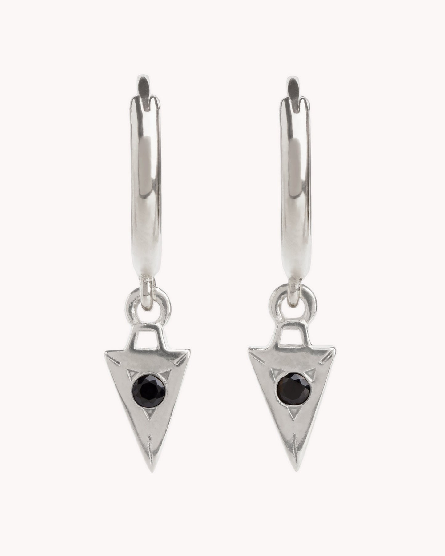 Tiny Zirconia Hoop Earrings Silver Triangle Pendulum Charm Huggie Earrings Sterling Silver Modern Jewelry Tiny Dainty Hoops - MHP011