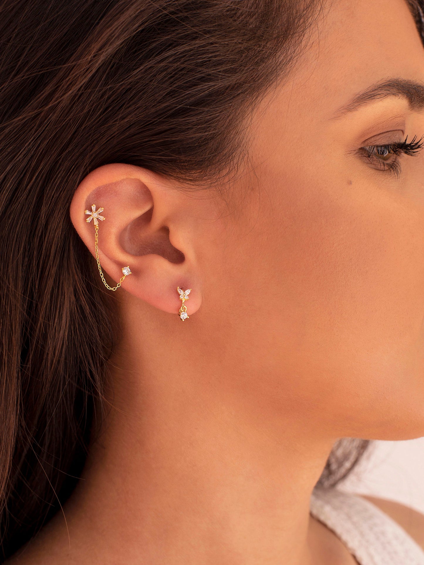Dainty CZ Butterfly Shaped Huggie Hoop Earrings With Dangling Charm