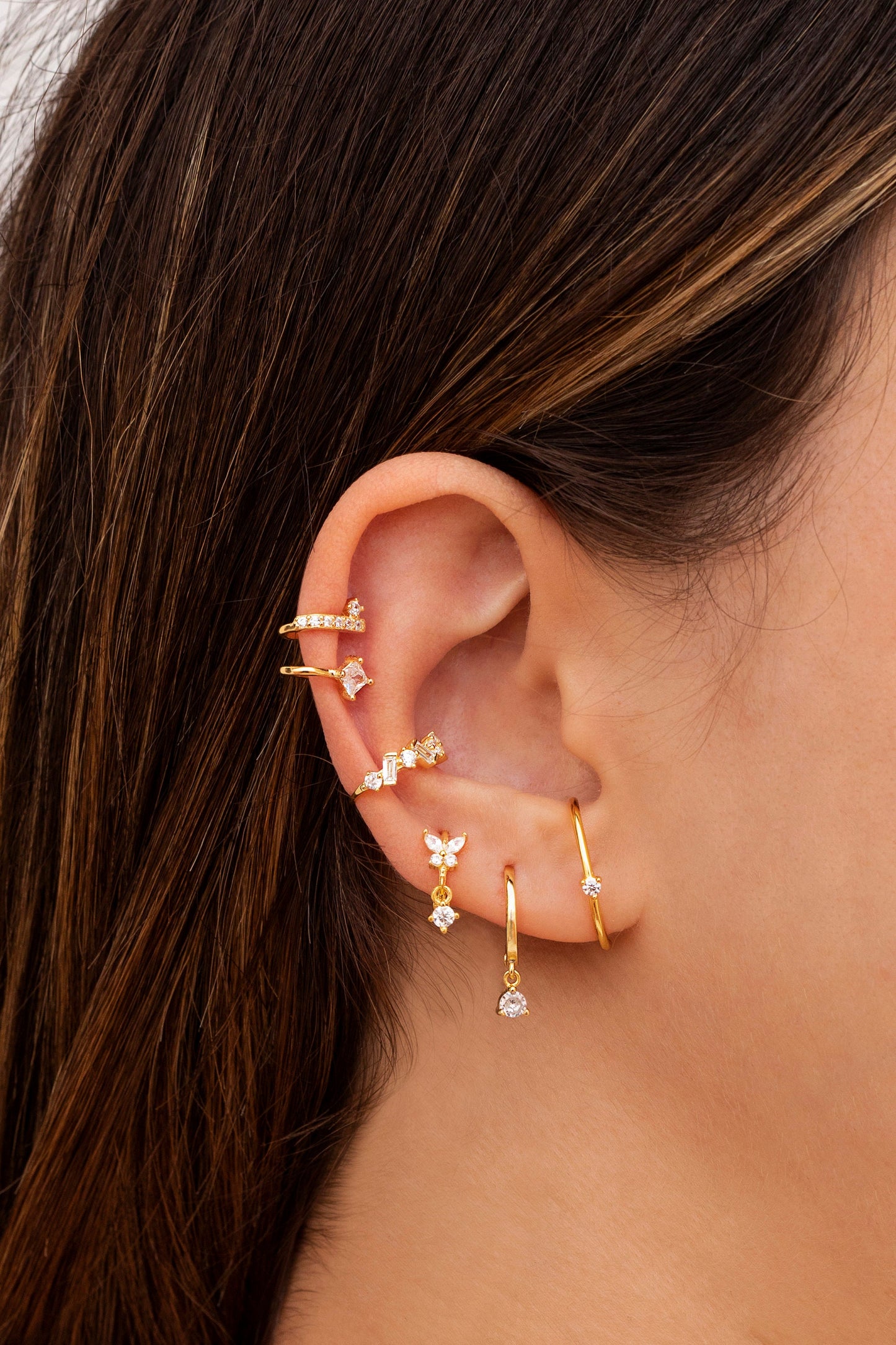 Dainty CZ Butterfly Shaped Huggie Hoop Earrings With Dangling Charm