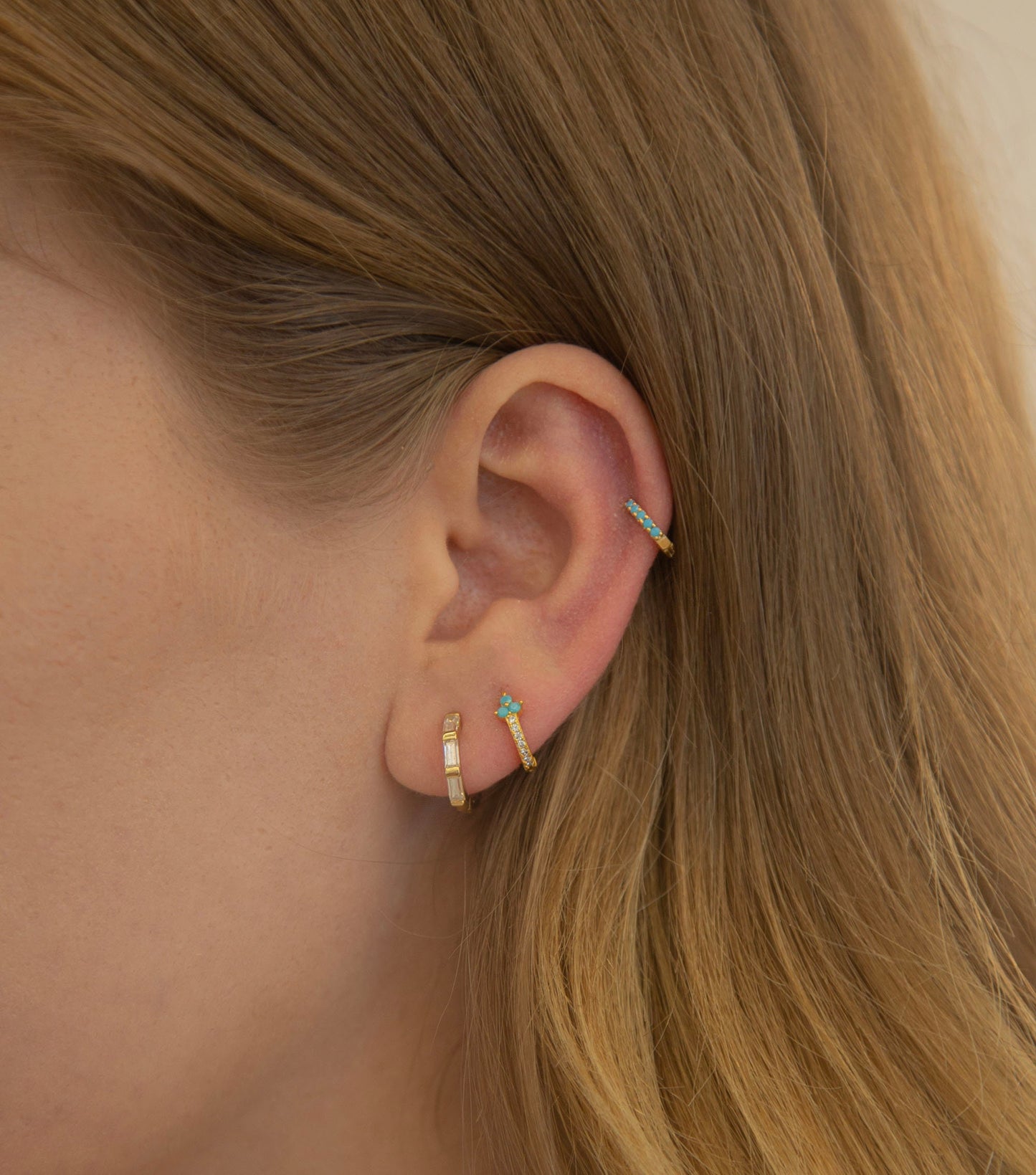 Turquoise hoop earrings - Onyx hoop earrings - Dainty hoops - Huggie earrings - Colored stone hoop earrings - Cz hoop earrings