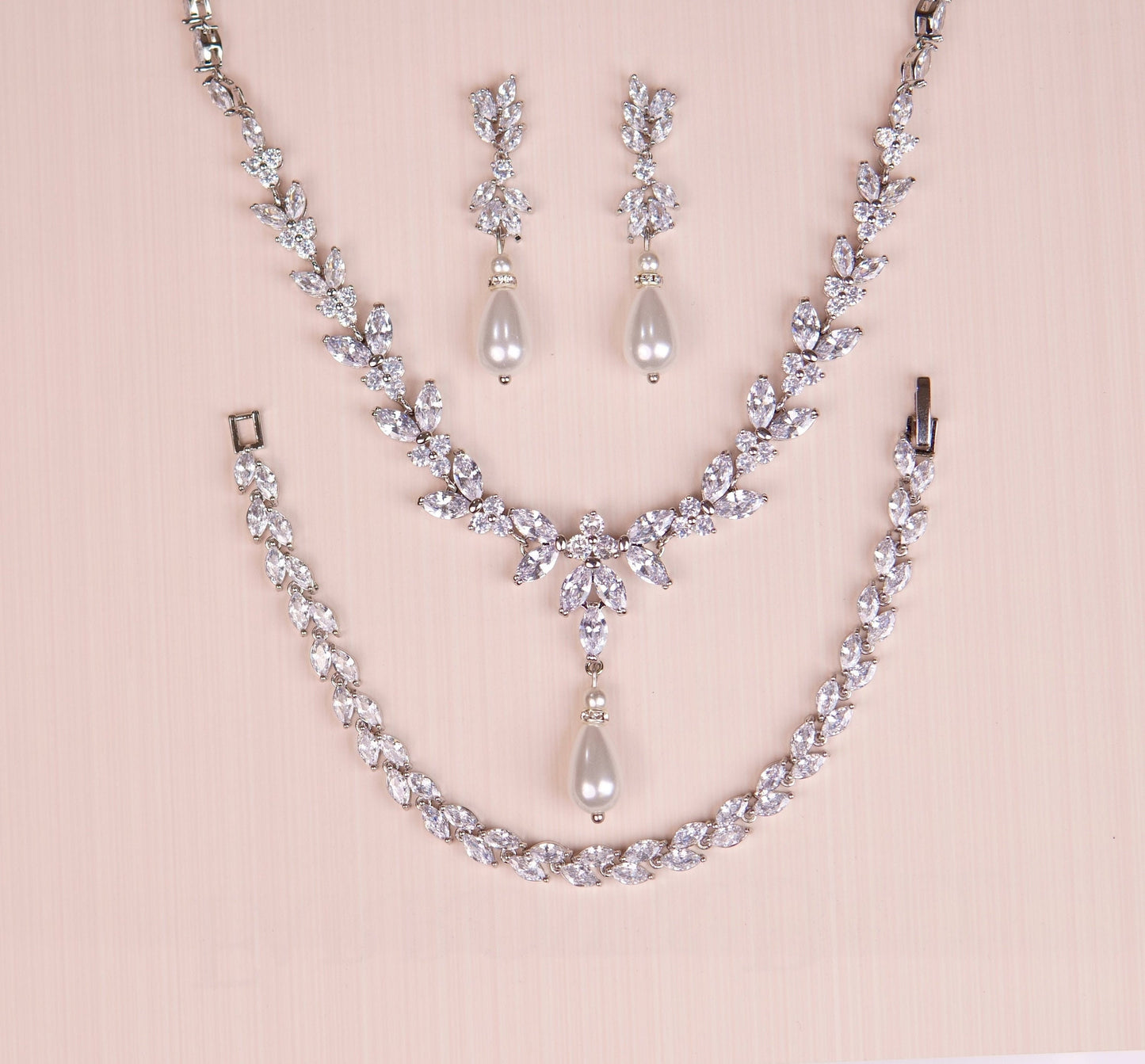 Pearl Bridal Necklace set Pearl Wedding Jewelry Rose Gold Pearl Necklace Pearl Bridal Necklace set Pearl Bridesmaid Jewelry Set