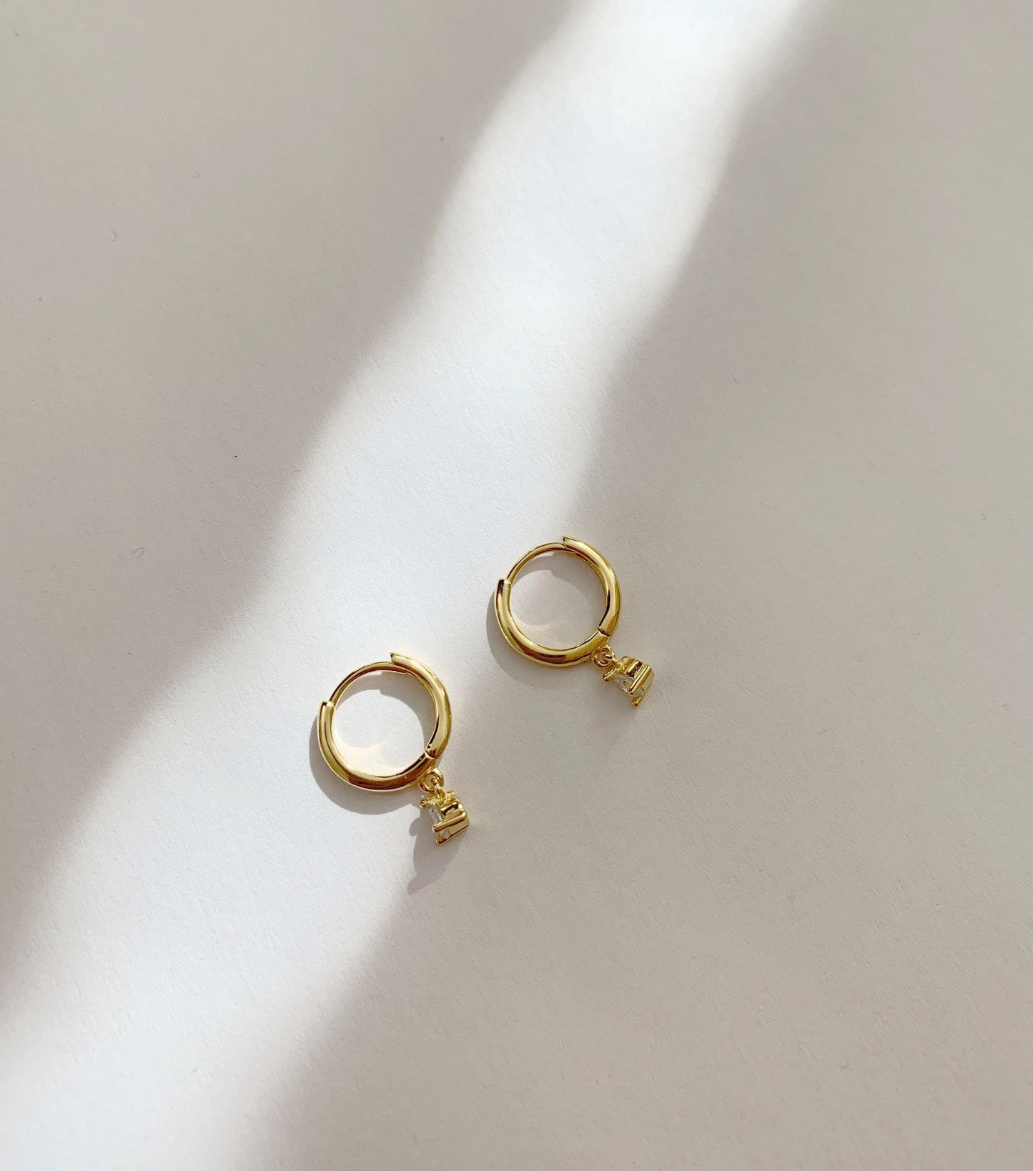 Cz dangle charm hoops - Cz earrings - Minimalist earrings - Tiny Hoop Earrings - Thin hoops - Huggie hoops - Gold hoops