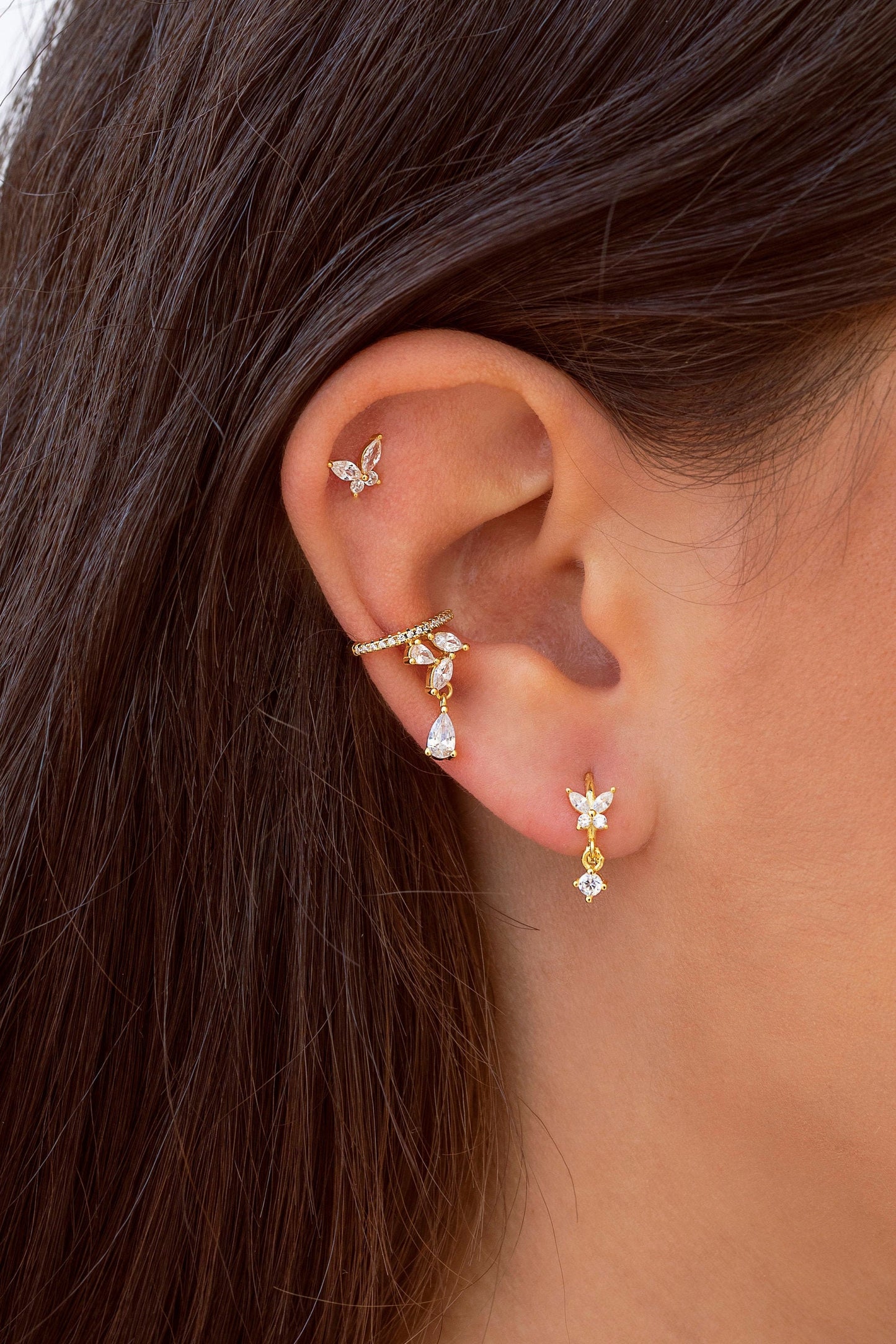 Dainty CZ Butterfly Shaped Huggie Hoop Earrings With Dangling Charm