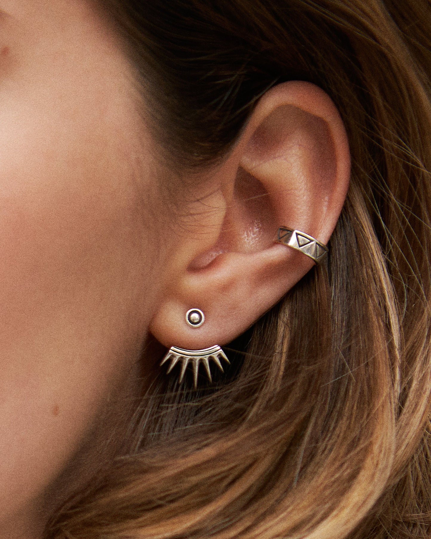 Sterling Silver Ear Jacket Earrings Sunshine Ear Cuff Earrings Boho Jewelry  Gift for Her Best Christmas Gift - JKT001