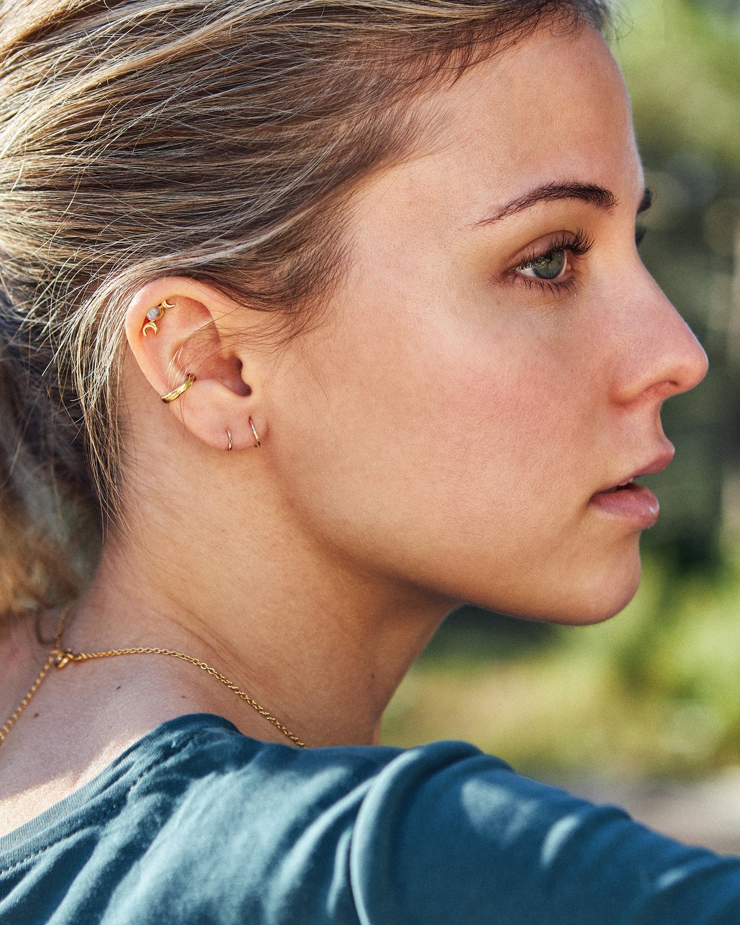 Hecate Symbol Earring • Goddess of Witchcraft and Magic Jewelry • Twin Moons Helix Earring  • Moonstone Cartilage Silver Piercing - CRT004