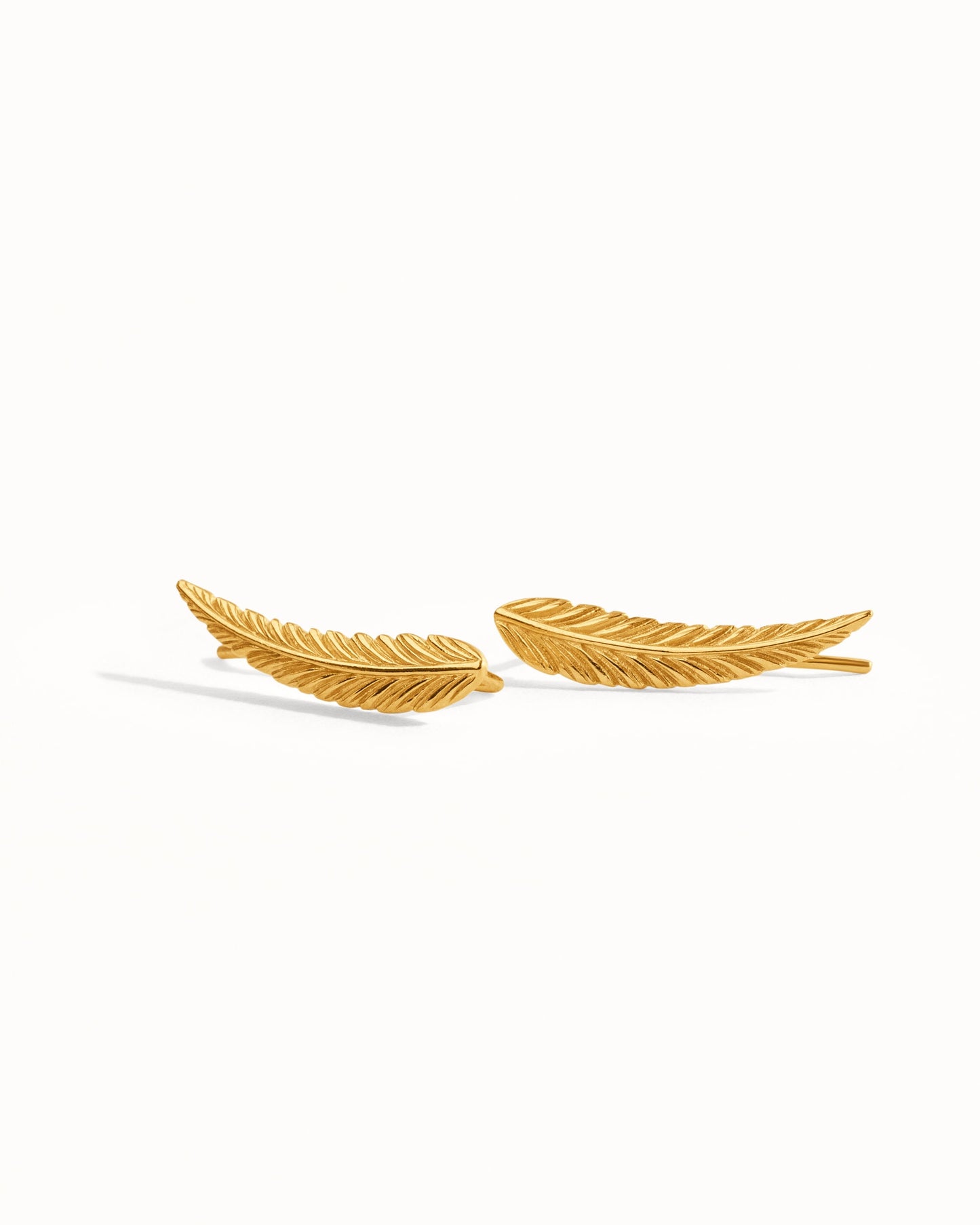 Feather Ear Climber Earrings Boho Sterling Silver Ear Cuff Feather Gold Plated Ear Climber Earrings Bohemian Jewelry - FES018