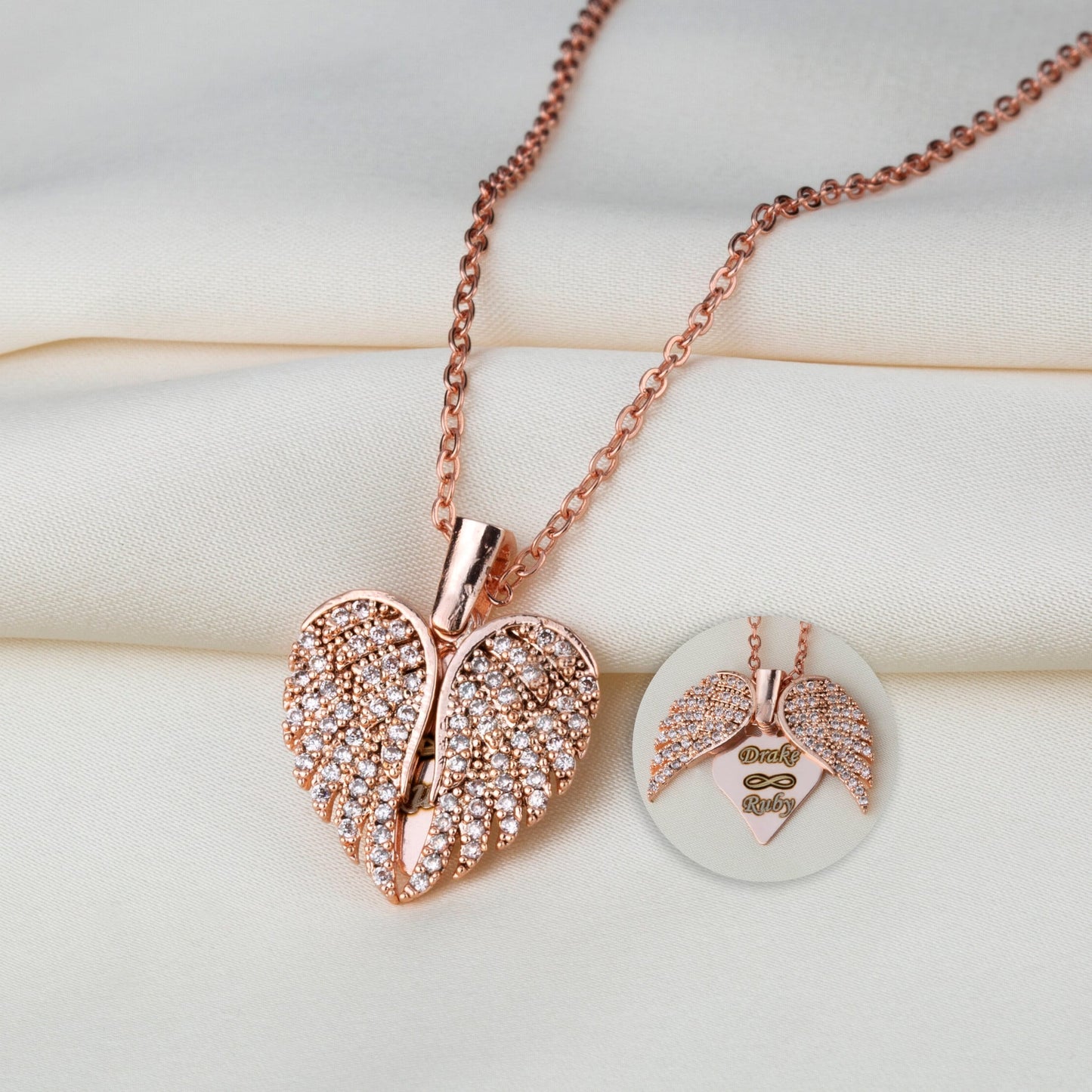 Engrave Angel Wings Necklace, Wings Name Necklace, Guardian Wings Angel Necklace