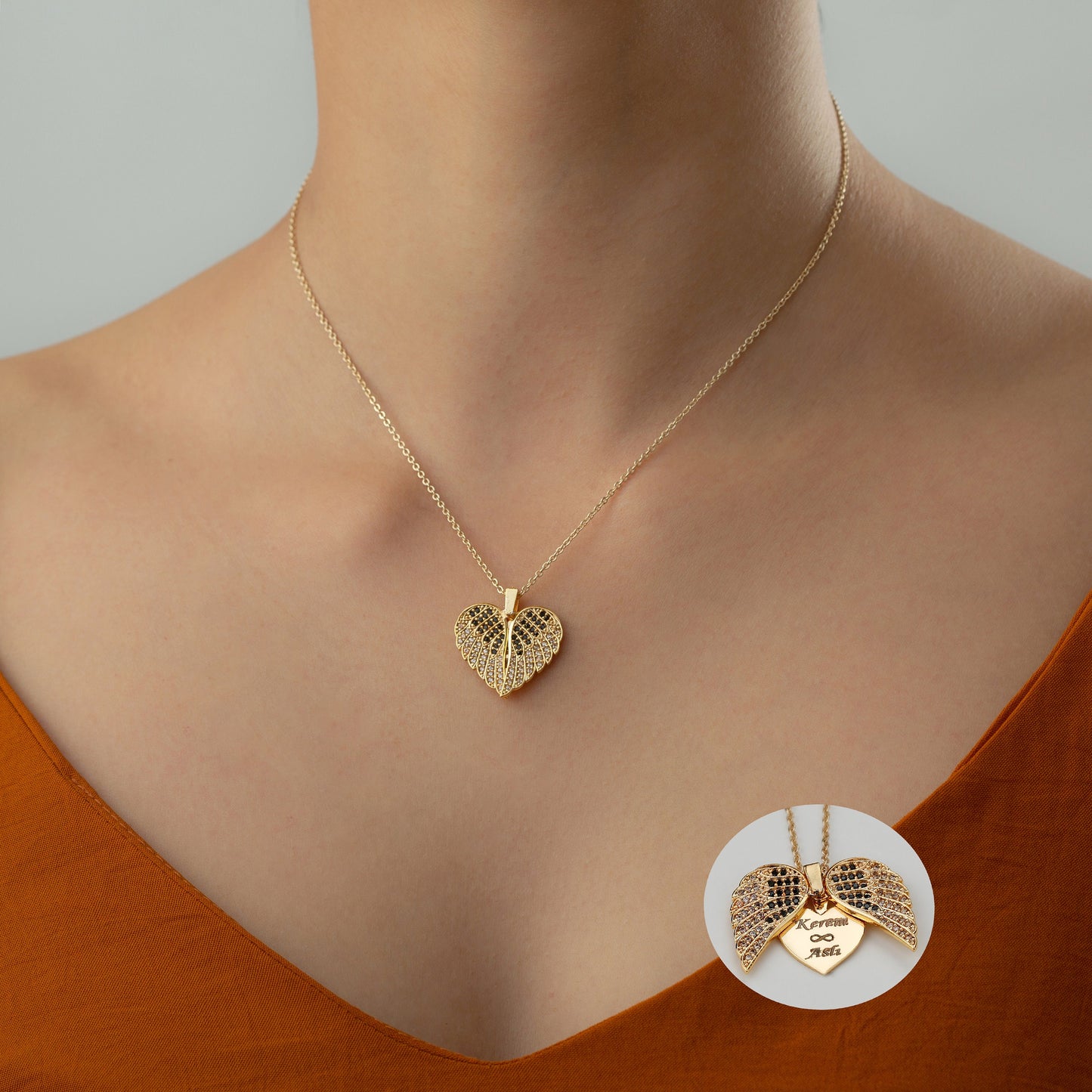 Engrave Angel Wings Necklace, Wings Name Necklace, Guardian Wings Angel Necklace
