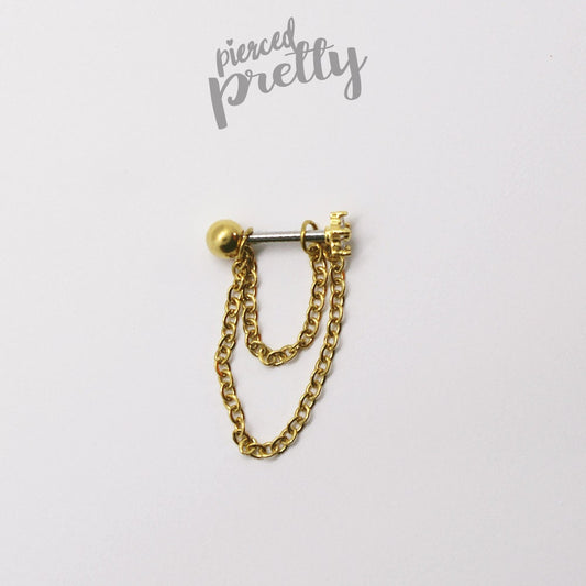 16g Dainty Flower helix double chain ear stud, Flat back chain hoop cartilage piercing earring 316l surgical steel, Labret bar(optional) 1pc