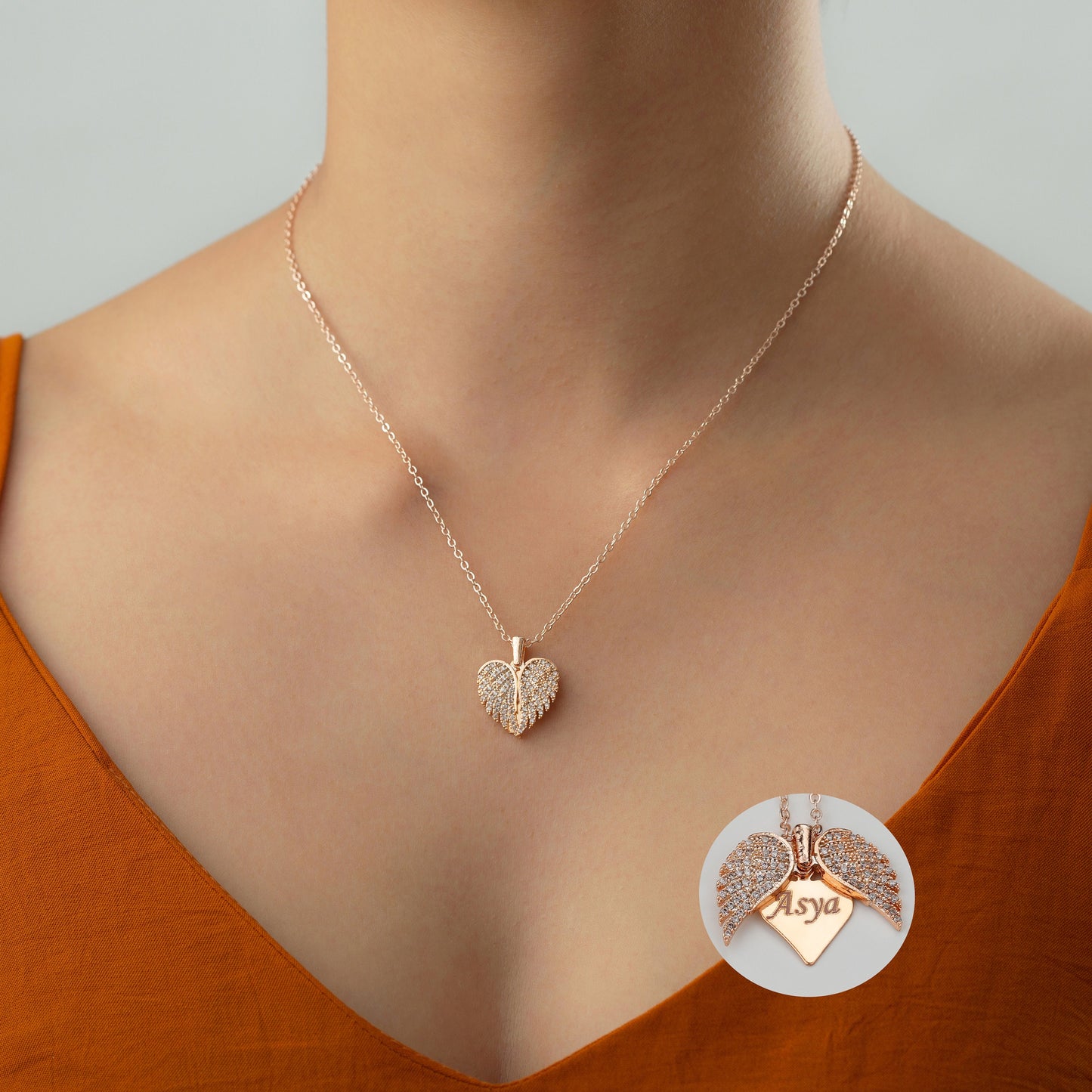 Engrave Angel Wings Necklace, Wings Name Necklace, Guardian Wings Angel Necklace