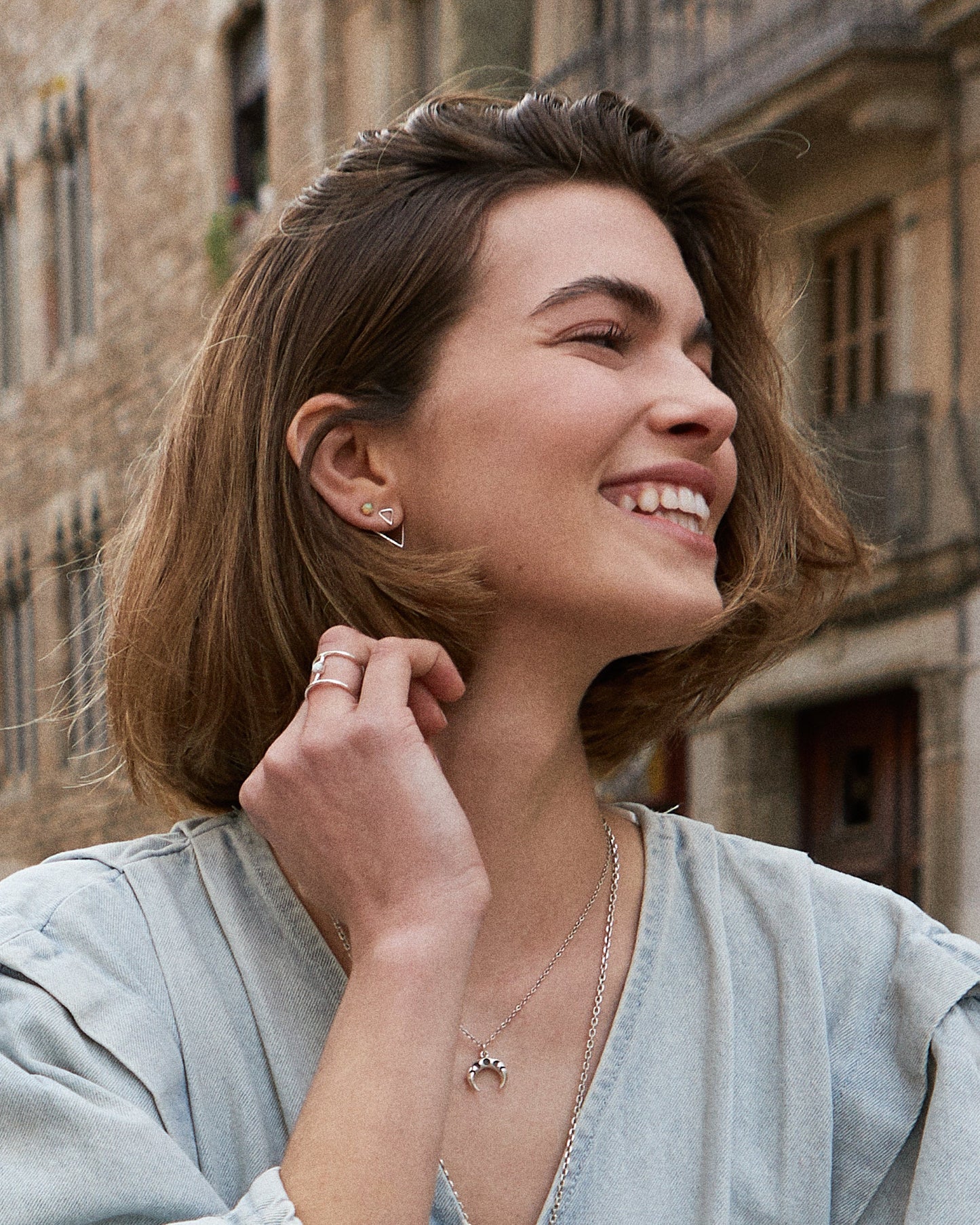 Triangle Ear Jacket Earring · Sterling Silver Geometric Earrings · Triangle Studs · Minimalist Jewelry · Gift for Her - JKT011