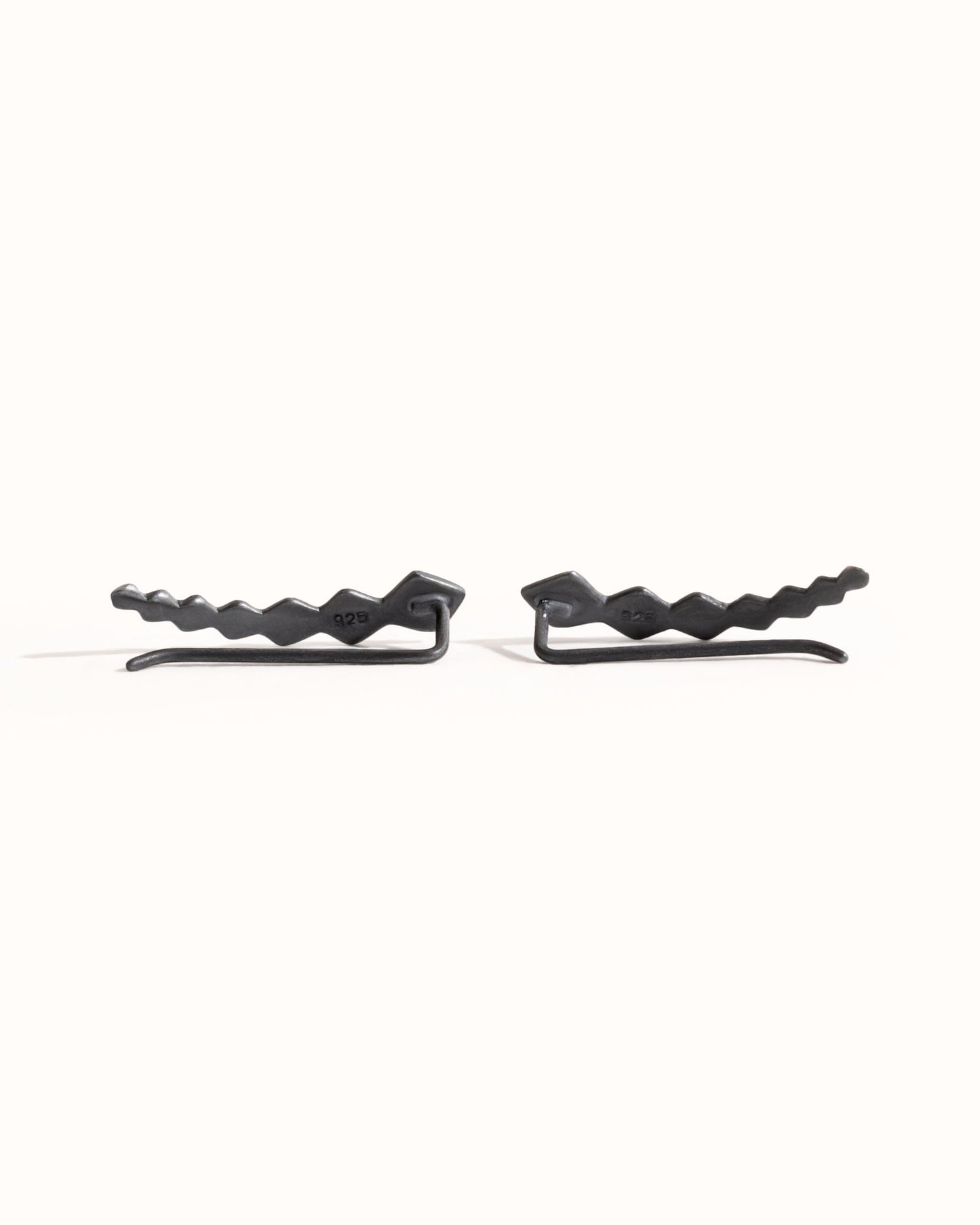 Black Silver Ear Climber Earrings · Minimalist Pyramid Ear Crawler · 925 Sterling Silver Earrings Fashion Jewelry Gift for Her - FES010